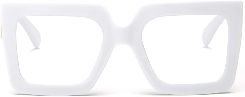 Breaksun Oversized Blue Light Glasses for Women Fashion Thick Square Computer Eyewear Non-Prescription Black Glasses (White) - Image 1